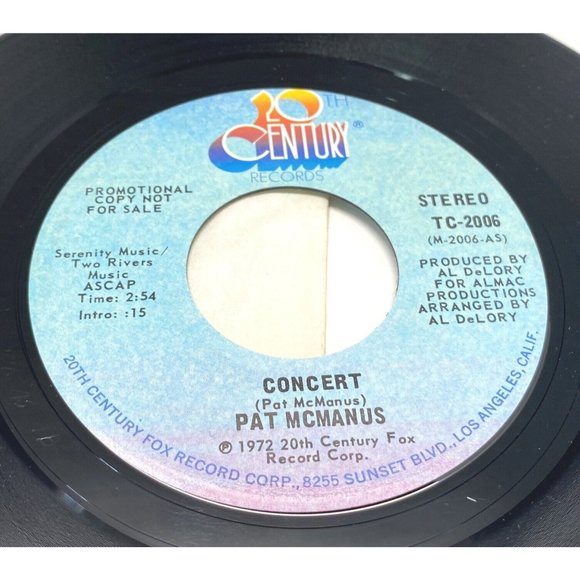 Pat McManus Concert 45 Soul Rock Promo 20th Century TC-2006 1972 VG+/NM - Picture 2 of 4